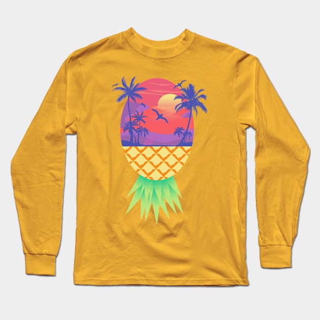 Pineapple Beach Sunset Landscape Long Sleeve T-Shirt by Mr Bushido